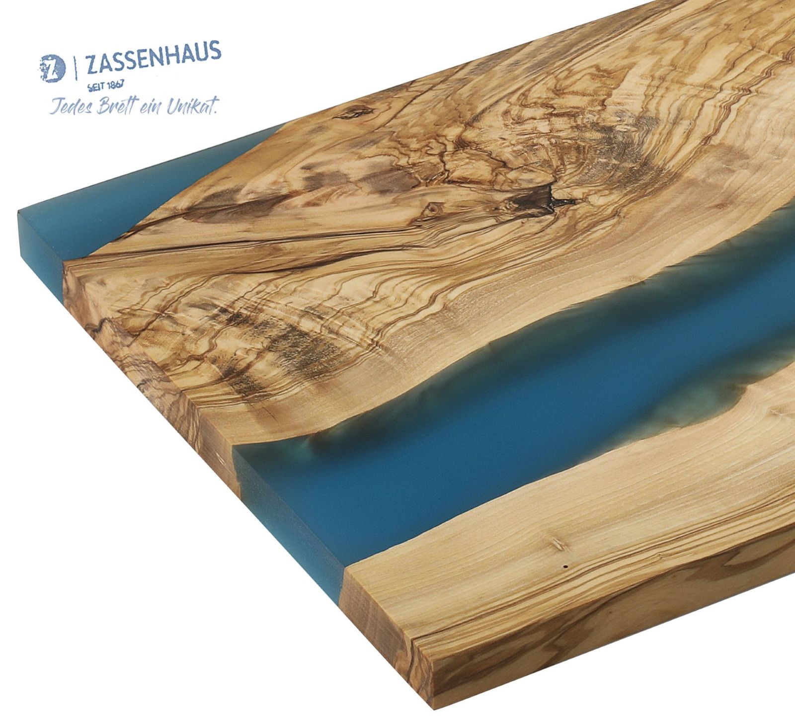 058611_Servírovací prkénko 45x22x1,5 cm olivové dřevomodrá pryskyřice